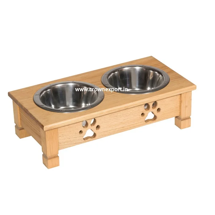 Classic Wood and Stainless Steel Pet Feeder Indian Dog Bowl Pet Bowl Wooden Feeder Dog Food Bowl Feeding Cup wooden dog Feeder