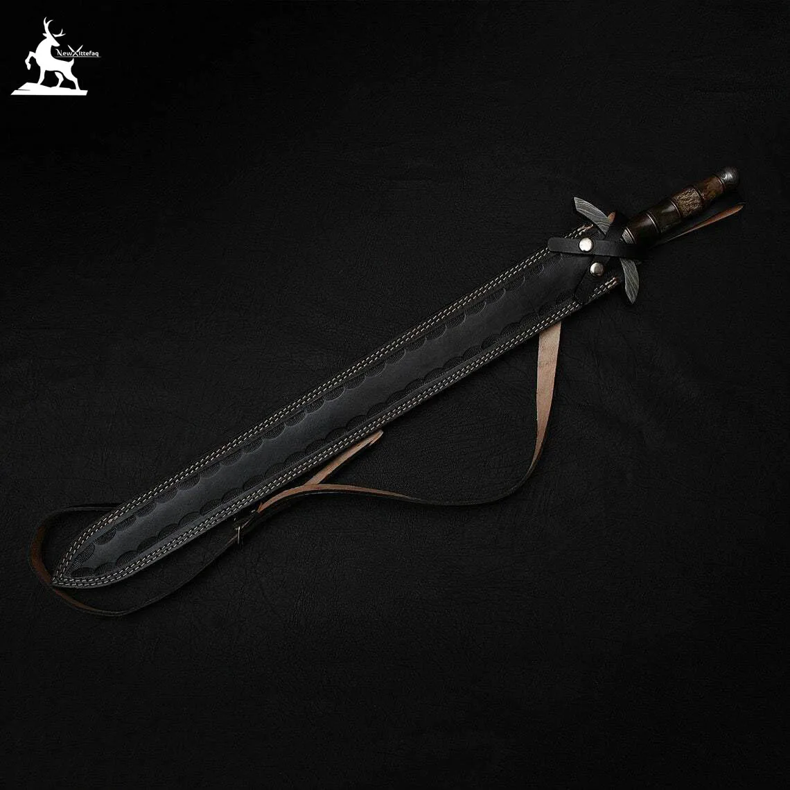 Wholesale Damascus steel sword high quality rose wood handle with leather sheath
