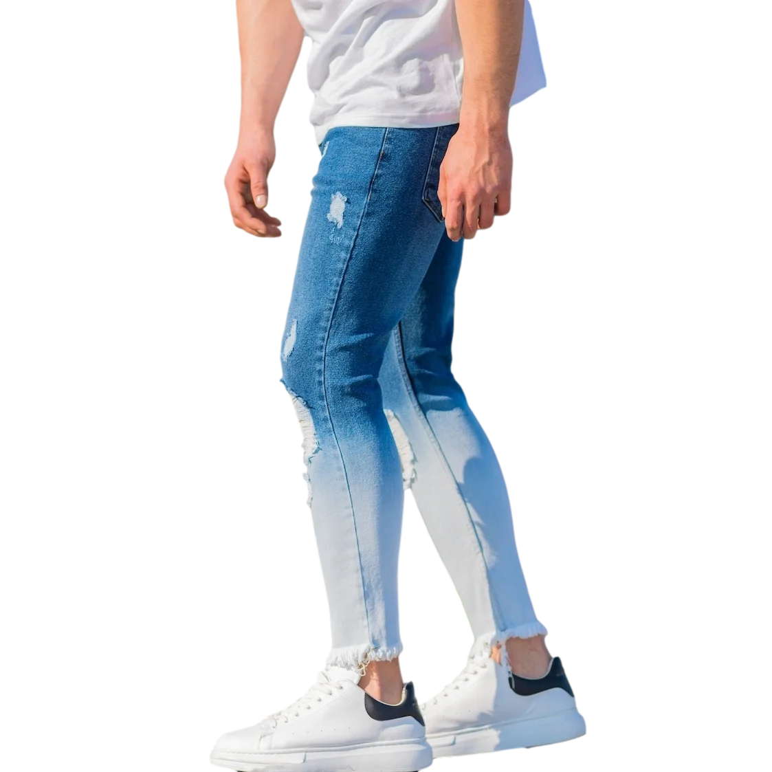 Casual 100% Cotton Men Ragged Degrade Jeans in Blue New Man Straight Style High Quality with Wholesale Offer Trend 2022 Nonwoven