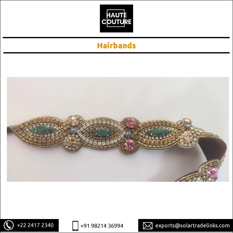 2024 Top Most Selling Hand Embroidered Hairband Beads Made Emerald Marquis Eye Fashion Hairbands for Girls