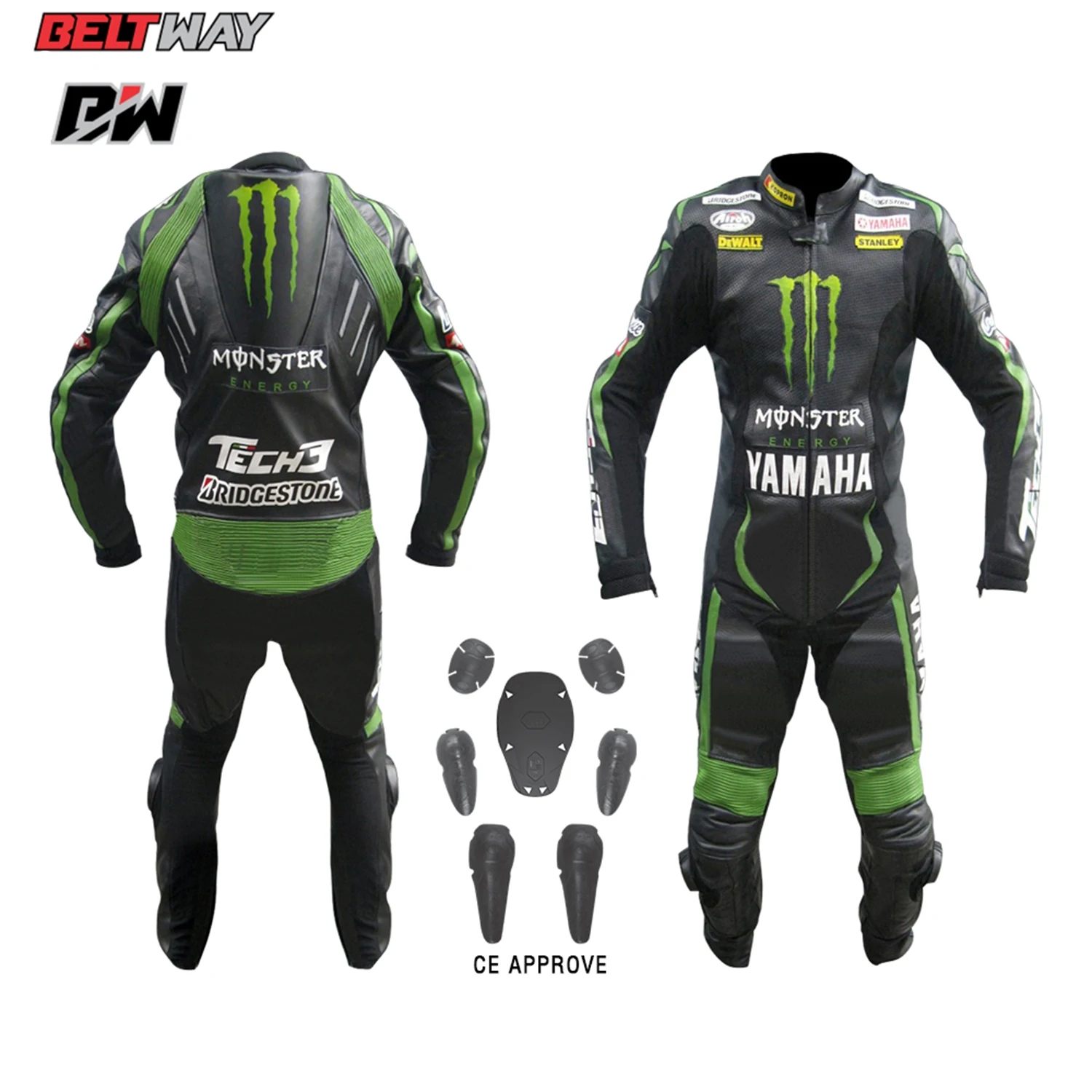 Custom Made Monstar branding Yamaha Men  Motorcycle Race Suit Leather Suits Jumpsuit CE approved Armors cowhide Leather