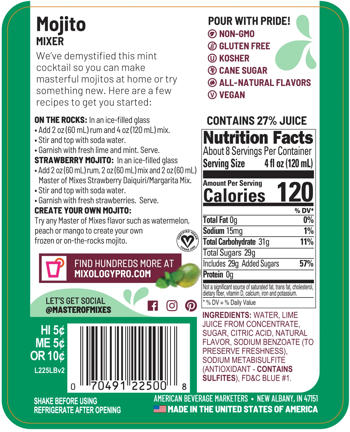 
Master of Mixes Mojito - 1 Liter Ready-To-Use Non-Alcoholic Cocktail Mix 