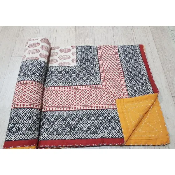 100% Cotton Vintage Kantha Quilt Cotton Handmade Quilt Indian Kantha Patchwork Bed Quilt Printed  Handmade