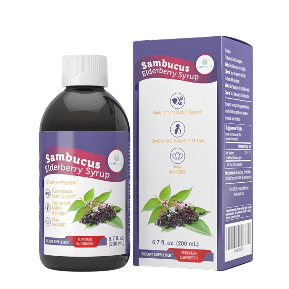 Elderberry Syrup Made With Organic Elderberries 200ml Amber Bottle For Private Label Wholesale Bulk Juice Supplement