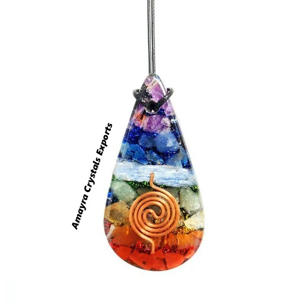 Orgonite Seven Chakra Tear Drop Pendant || Wholesale Orgone Balancing Pendant for sale| From Amayra Crystals Exports