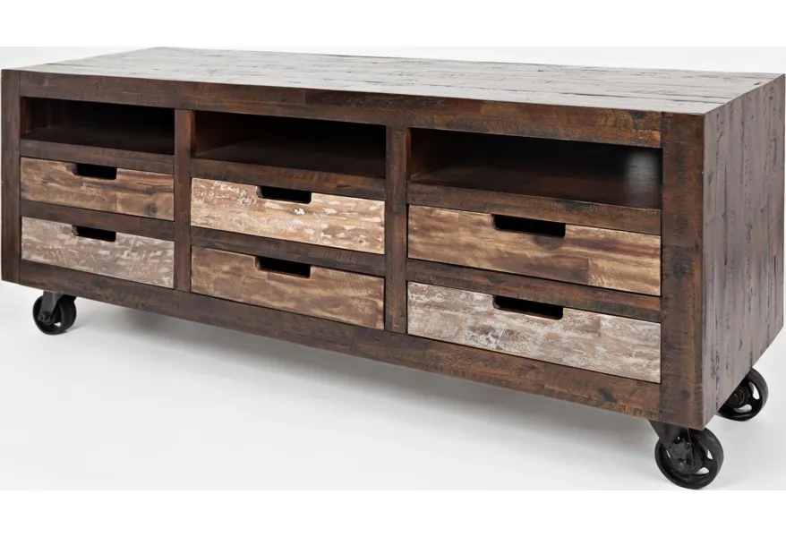 Premium Quality Industrial and Vintage Rustic Solid Wood TV Cabinet with Wheels at Wholesale Price