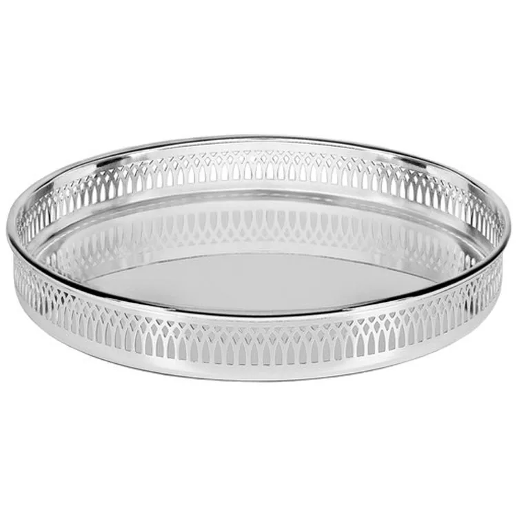 Oval Hammered & Engraved Silver Plated Tray with Gold Border silver plated serving tray with handles