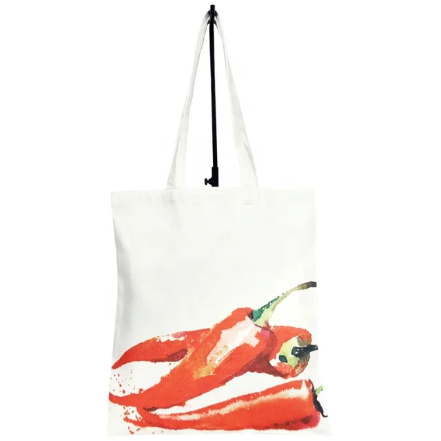 
 Super White Canvas Bag with Chilli Image Digital Printing & Self Handle/ Hand Bag / Cotton Bag SA 8000-2014 Certified India made  
