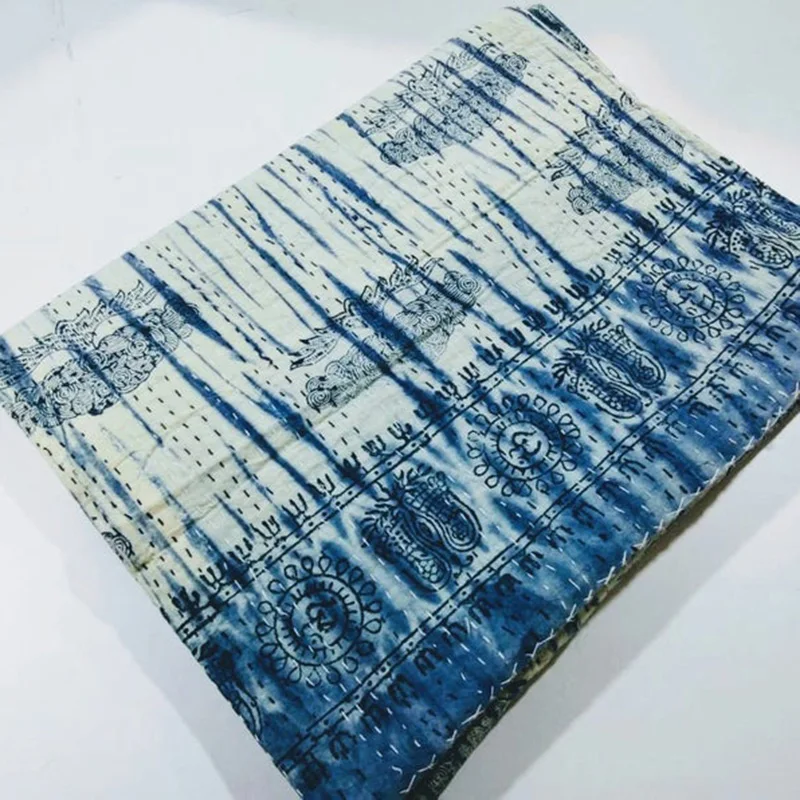 Хлопковое покрывало Kantha для кровати роскошное