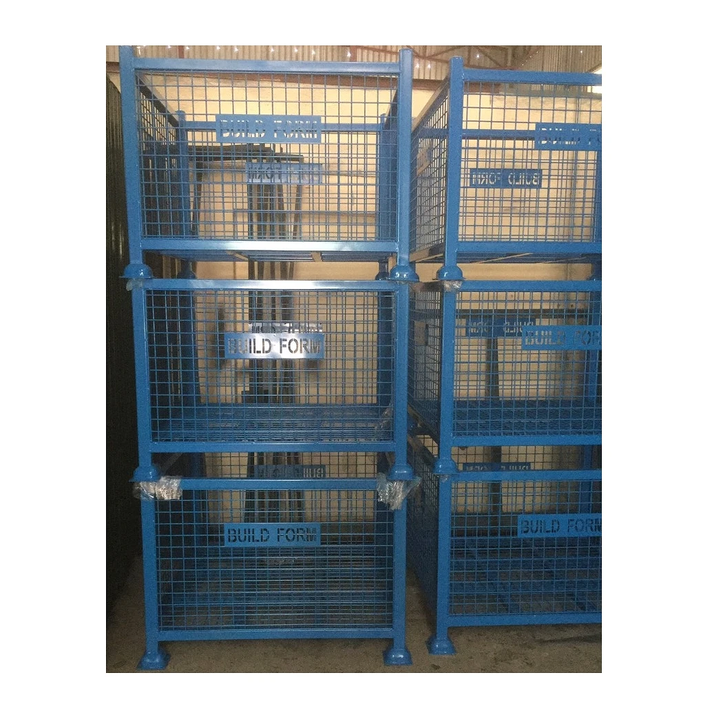 Cargo & storage equipment - stackable foldable metal cage pallet stillage for pallet racking