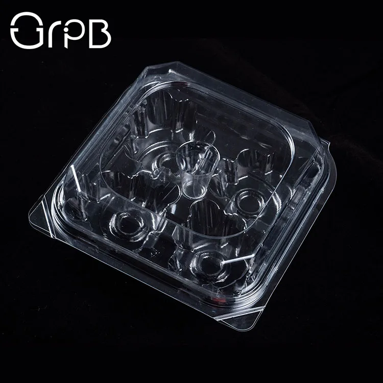 4 Cell Square Disposable Plastic Muffin container Cupcake box