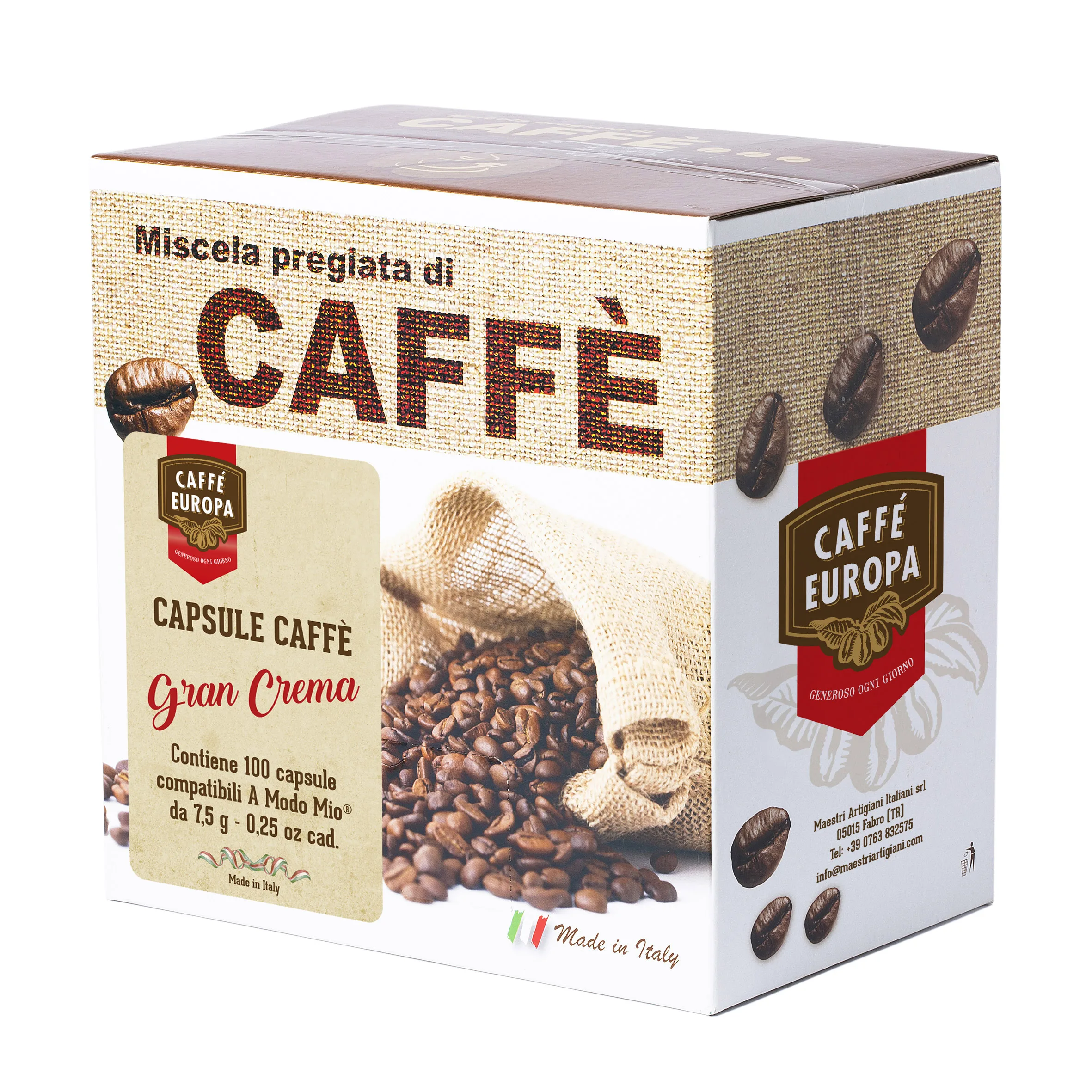 High Quality Roasting Coffee Capsules Caffe Europa Gran Crema Blend in box 100 pieces Lavazza a Modo Mio compatible