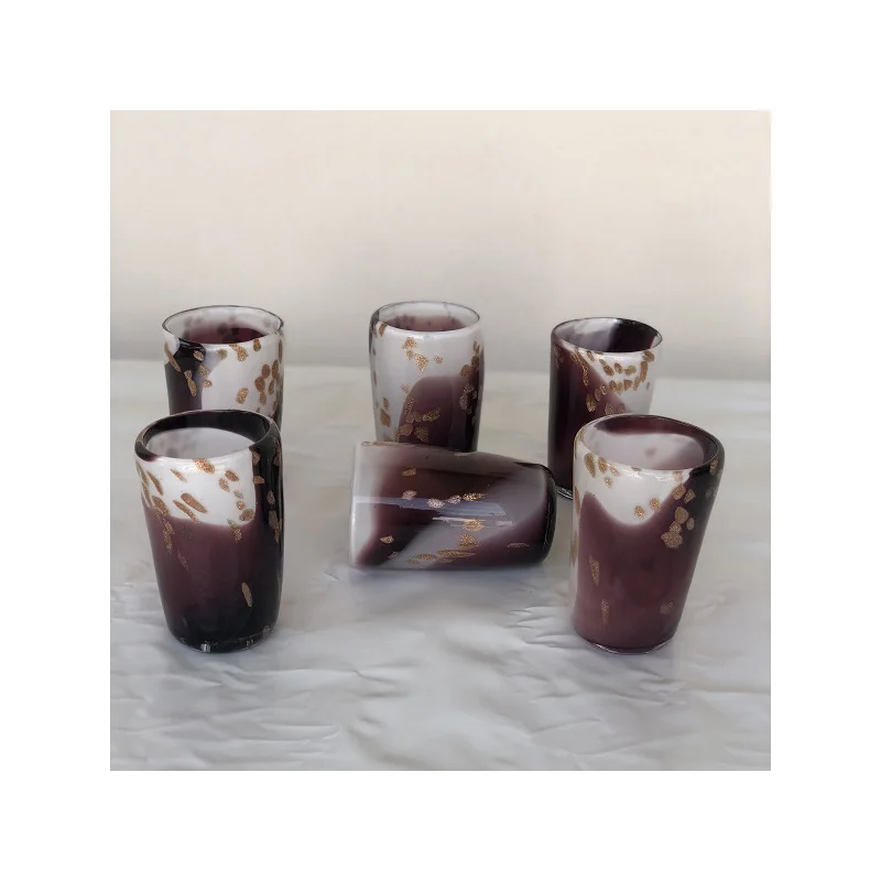 Made in Italy Top Quality Murano Glass Set White, Amethyst and Aventurine Color 6 Pcs * Box Made in Italy Hot Sale