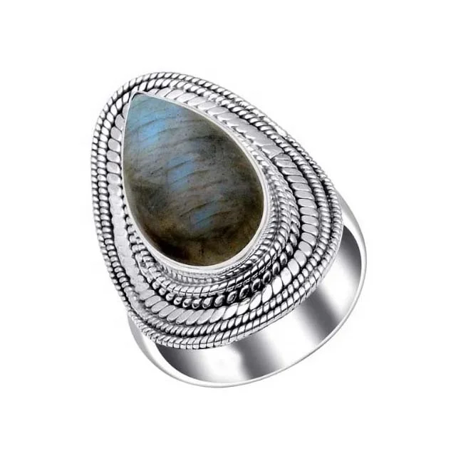 Beautiful Natural Blue Labradorite Gemstone Eternity Vermeil Ring Handmade Indian Sterling Silver Jewelry Supplier & Exporter