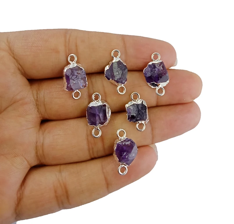 
Raw Amethyst Birthstone Edged Electroplated Connector 