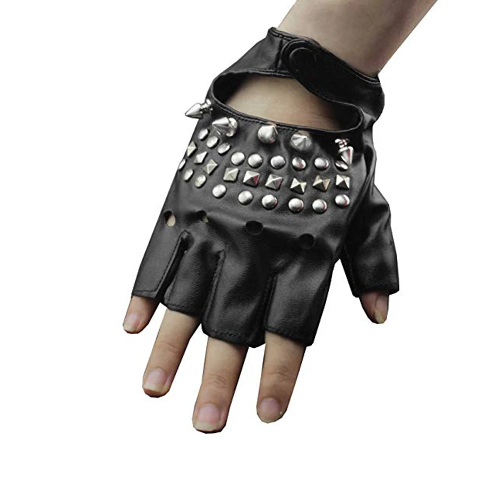 Biker Studded Leather, Half Finger, fingerless Fashion gloves