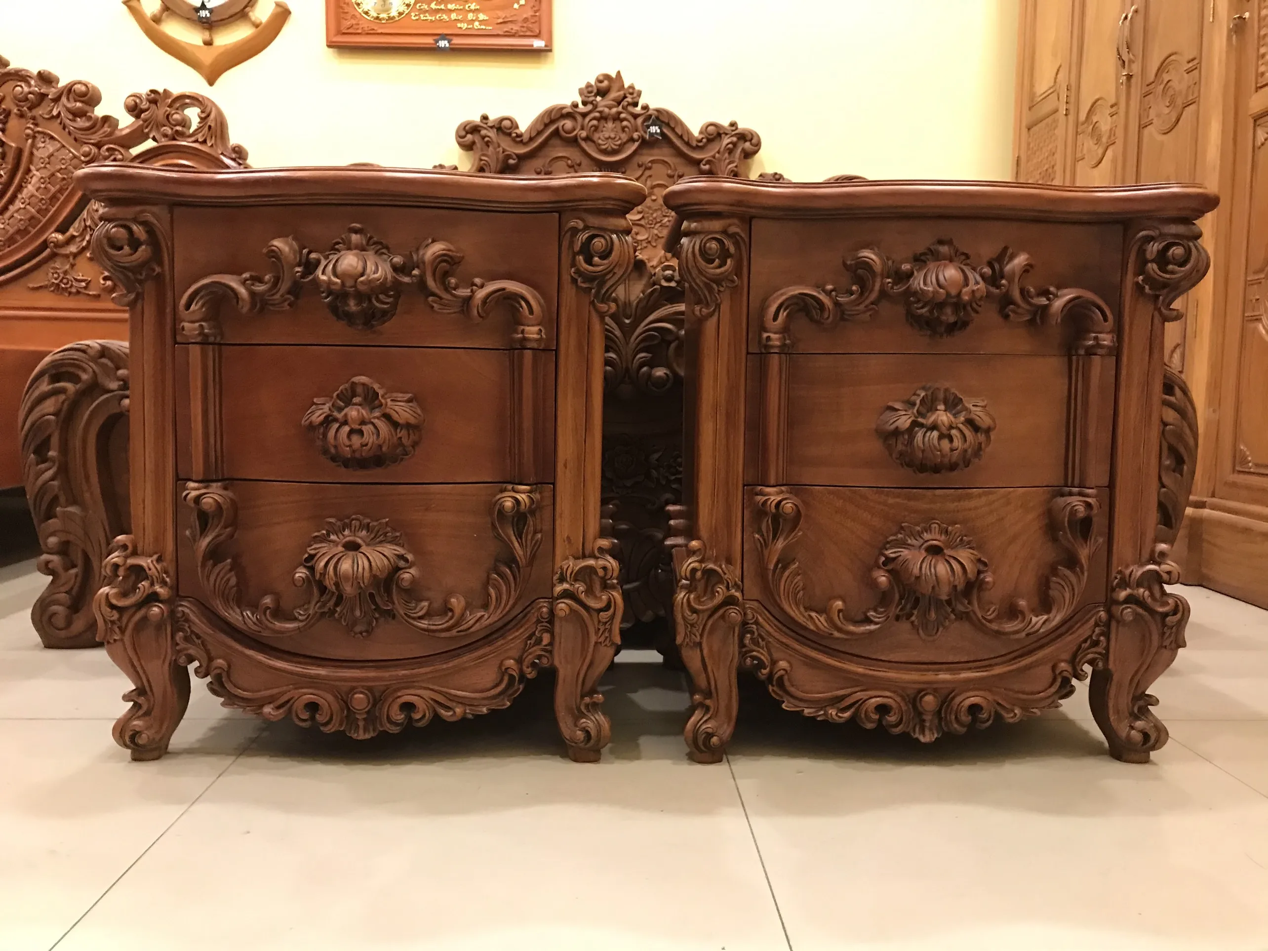 Classic bedside cabinet made of natural wood