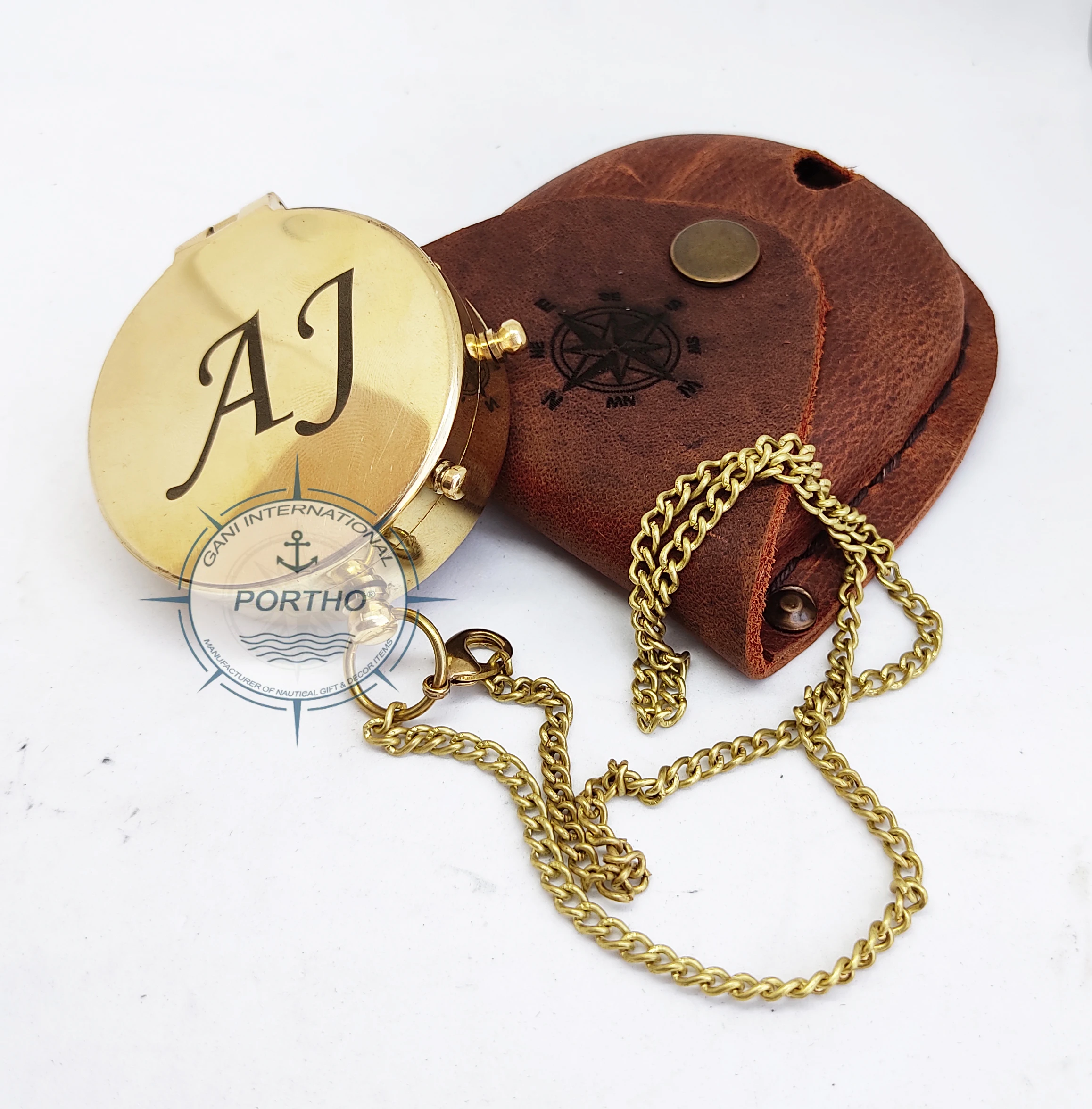 Nautical Brass Pocket Compass With Leather Case Anniversary Gift Engraved compass Camping