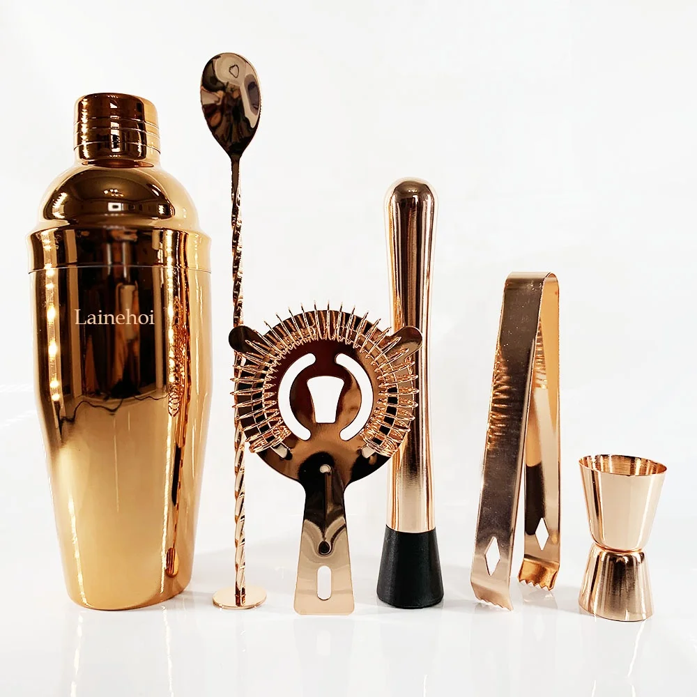 Ultimate Custom Logo Packaging Home Bar Rose Gold Copper Stainless Steel Bar Tool Cocktail Shaker set