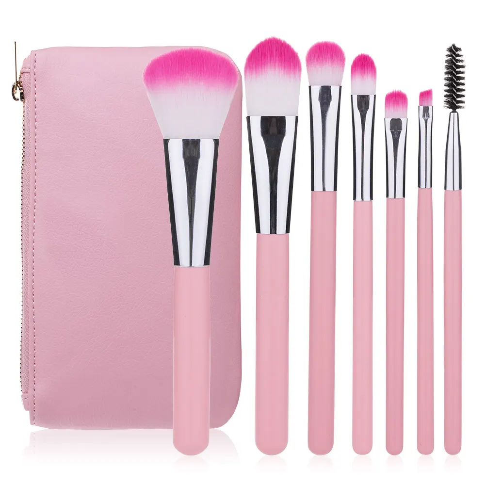Low Moq Professional 7pcs Pink Makeup brushes Tools Powder Foundation Cosmetics Makeup Brush Set