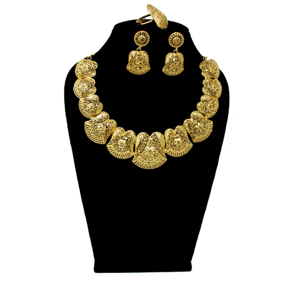 1 Gram Gold Forming Work Golden Colour  Necklace and earring Set.