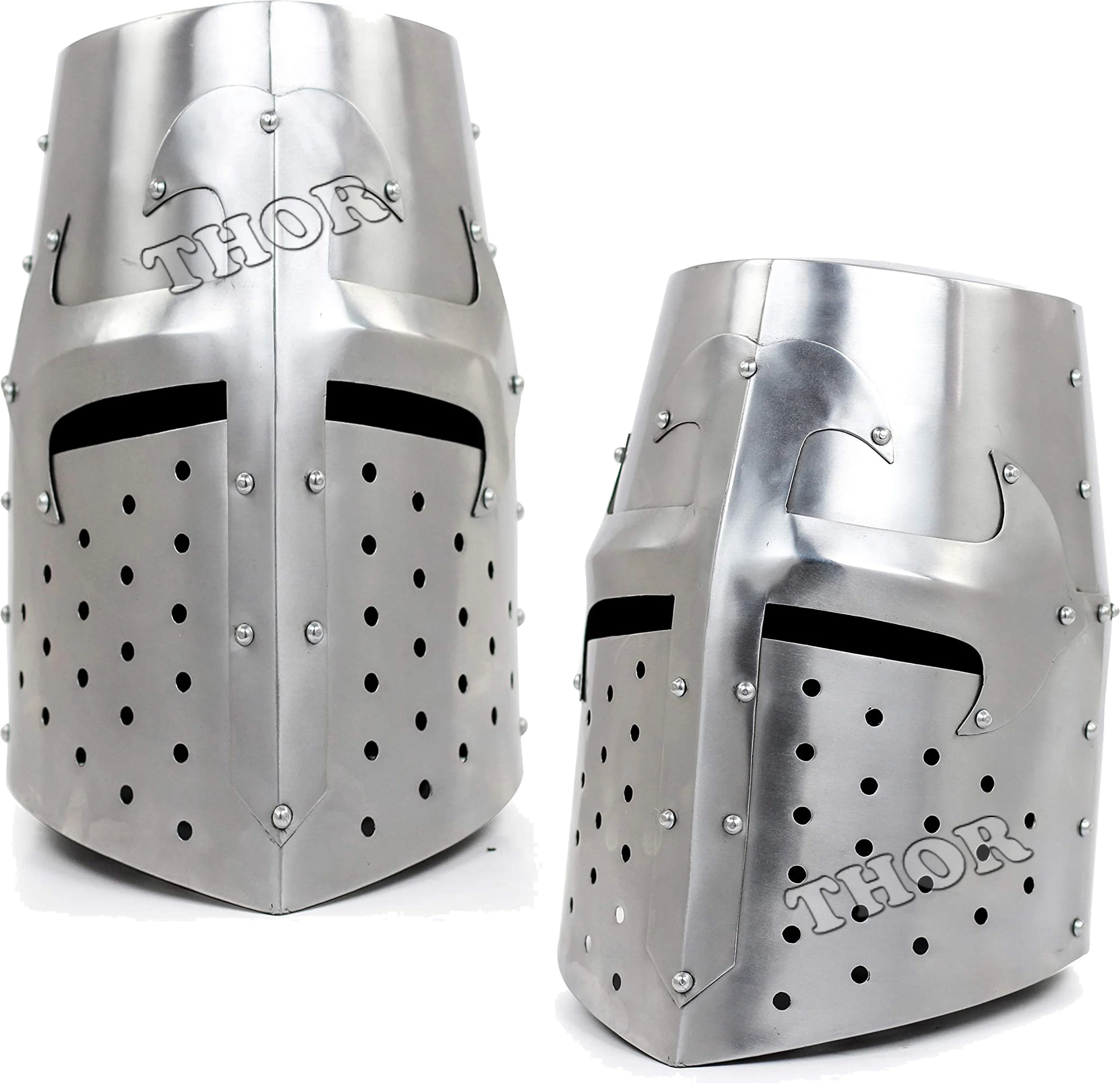 Средневековая Броня Templar Crusader Knight Armor Helmet серебристый полированный с кожаной