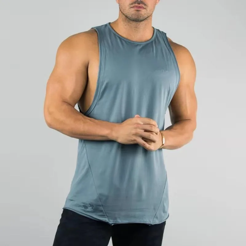 100% Cotton Blank Bodybuilding Exercise Gym Cut Off Top Tank Curved Hem Sublimation Athletic Workout Fit Tank Top For Men