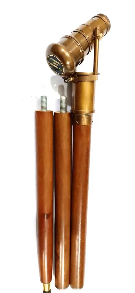Nautical Cane Telescope Walking Wood Stick Hidden Spy Brass Handle