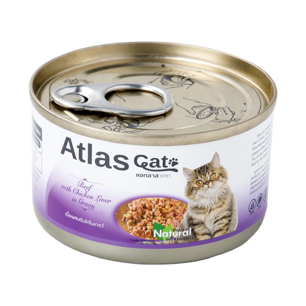 Тайский атлас, кошачья банка, говядина с курицей, печени на подливке-высококачественный кошачий влажный корм для котят, натуральный консервированный пищевой продукт