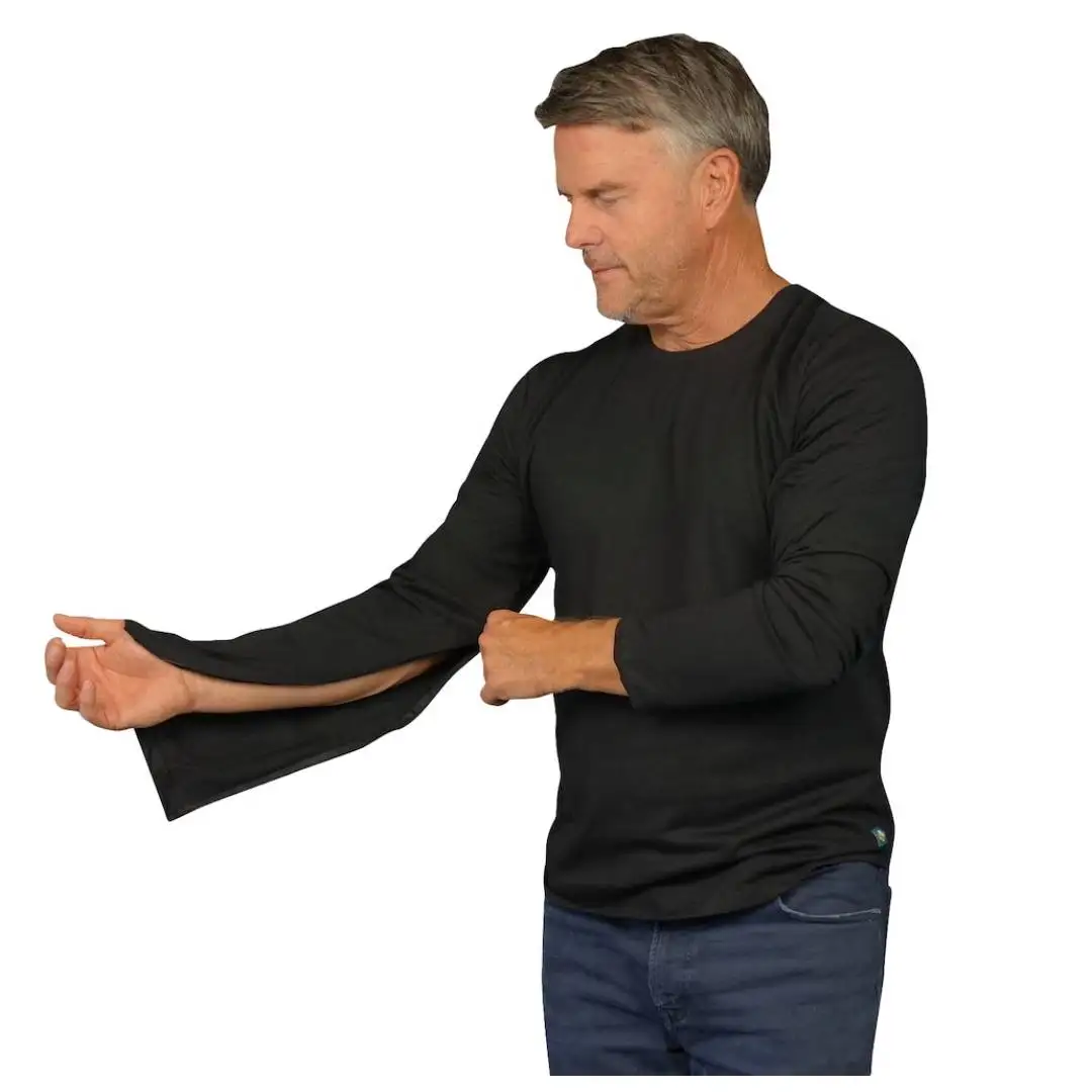 Мужская хлопковая рубашка с длинными рукавами, круглым вырезом и невидимой молнией