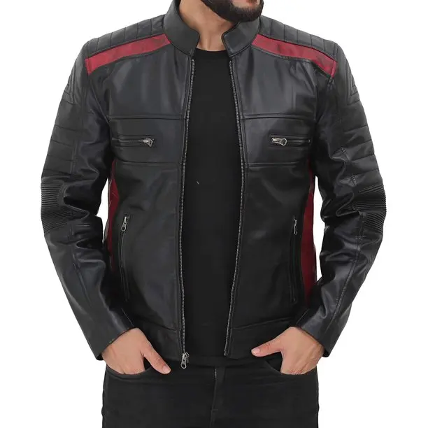 Men Black Motorcycle Slim Fit Real Leather Jacket In Pakistan
