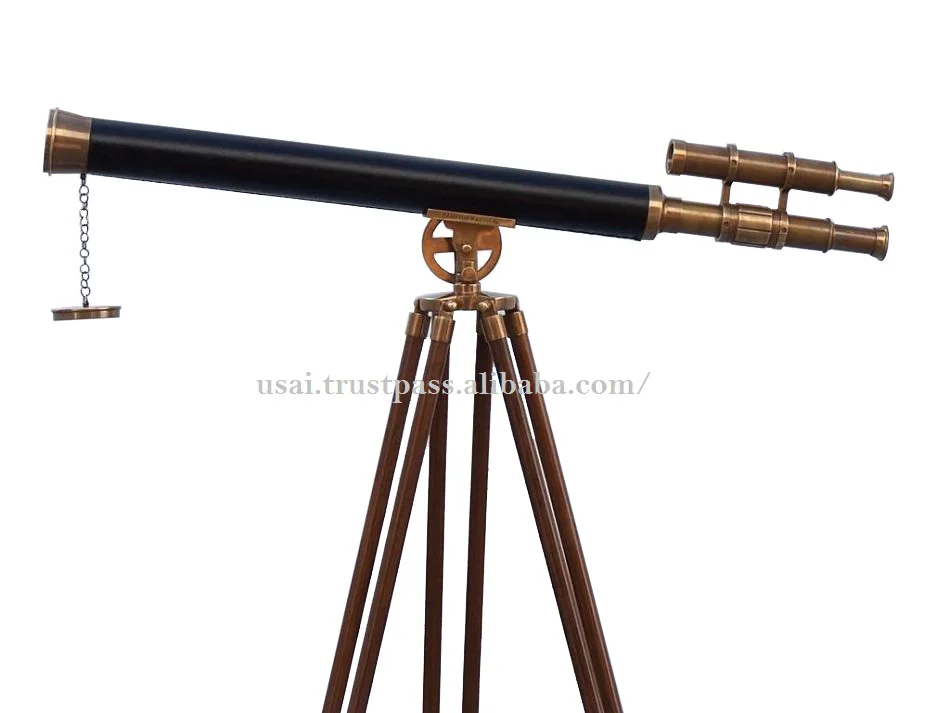 Brass Telescope 39 Inch Antique Brass With Leather Griffith Astro Telescope with Wooden Tripod Stand Double Barrel Telescope