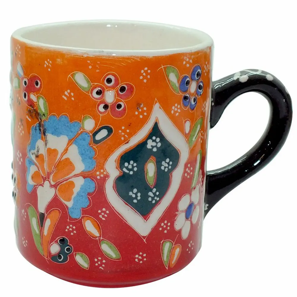 Souvenir Turkish Handmade Traditional Relief Mug - Othantic colors handpainted porcelain mug tile mug souvenir gift