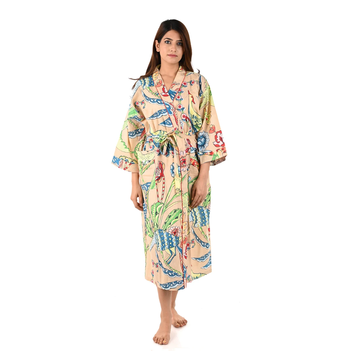 Wholesale Women Cotton Robes Floral Print  Kimonos Bathrobe