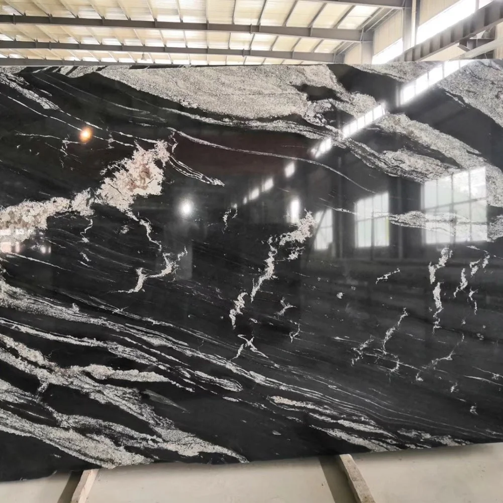 Natural Stone Marble Slab Table Top Everest Black Marble Slab for Bathroom