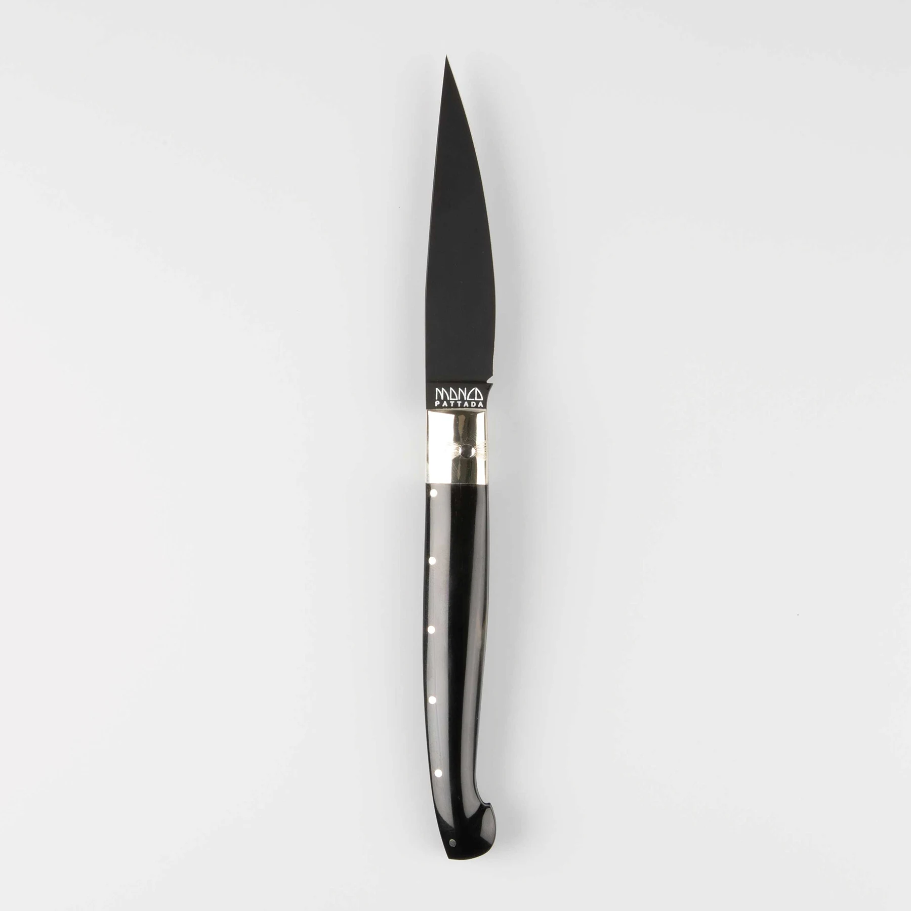 
Italian Handmade Folding Knife with Black Horn Handle and black blade 12 cm blade - Pattada Deep Black 