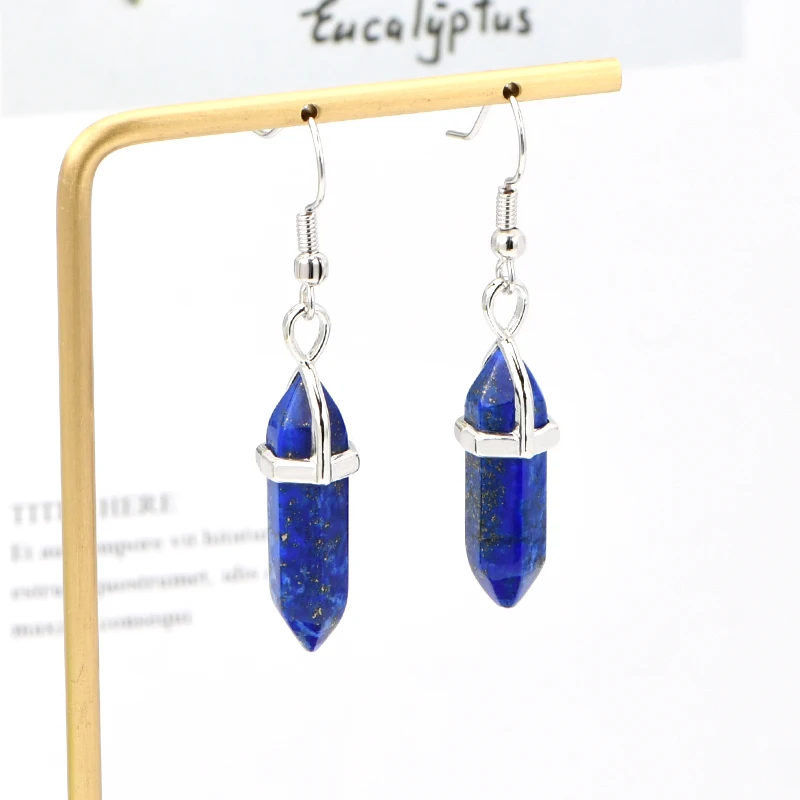 Colorful Natural Stone Crystal Drop Earrings Bullet Shape Healing Point Dangle Fishhook Earring for Women
