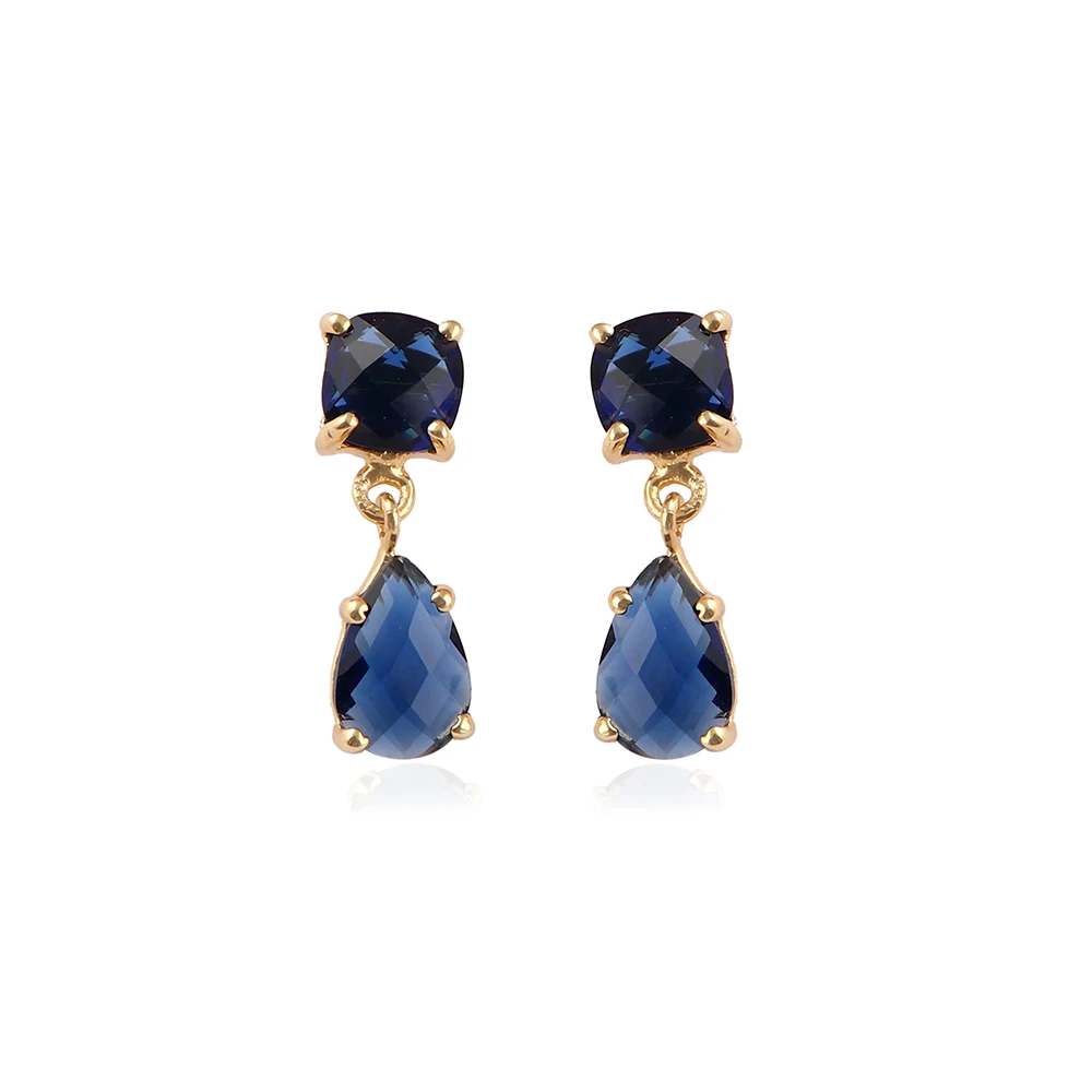 Mode Joyas 18 карат Позолоченные лондонские синие Топаз Драгоценные Камни крючок ювелирные изделия для социальных функций драгоценных камней изделия. E-447