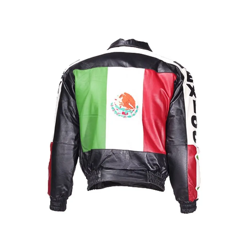 Mexico Flag Men Cowhide Leather Jacket with customized logo All Sizes and Colors at Whole Price