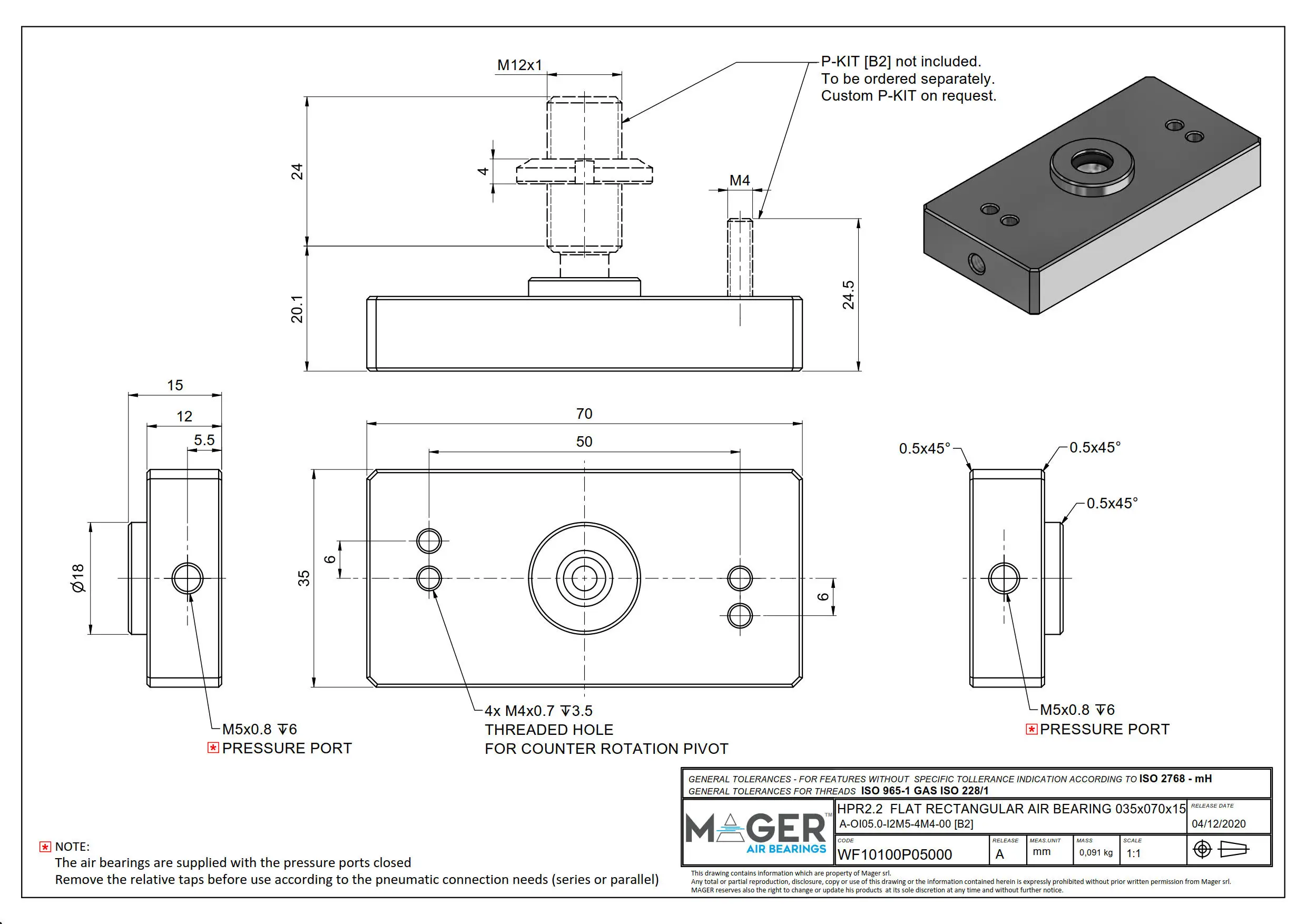 ITALY OEM TOP QUALITY FLAT RECTANGULAR  ALUMINUM AIR BEARING HPR2.2 35x70x15 FOR LOTS OF INDUSTRIES