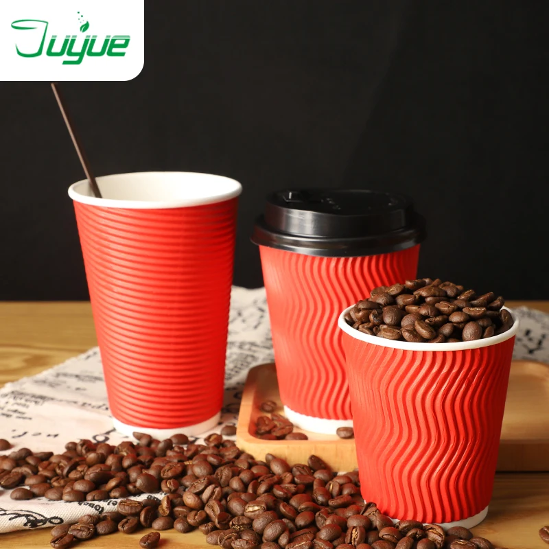 OEM ODM 8oz 12oz 16oz Customized Design Disposable Printed Double Wall Ripple paper coffee cup paper cup fan
