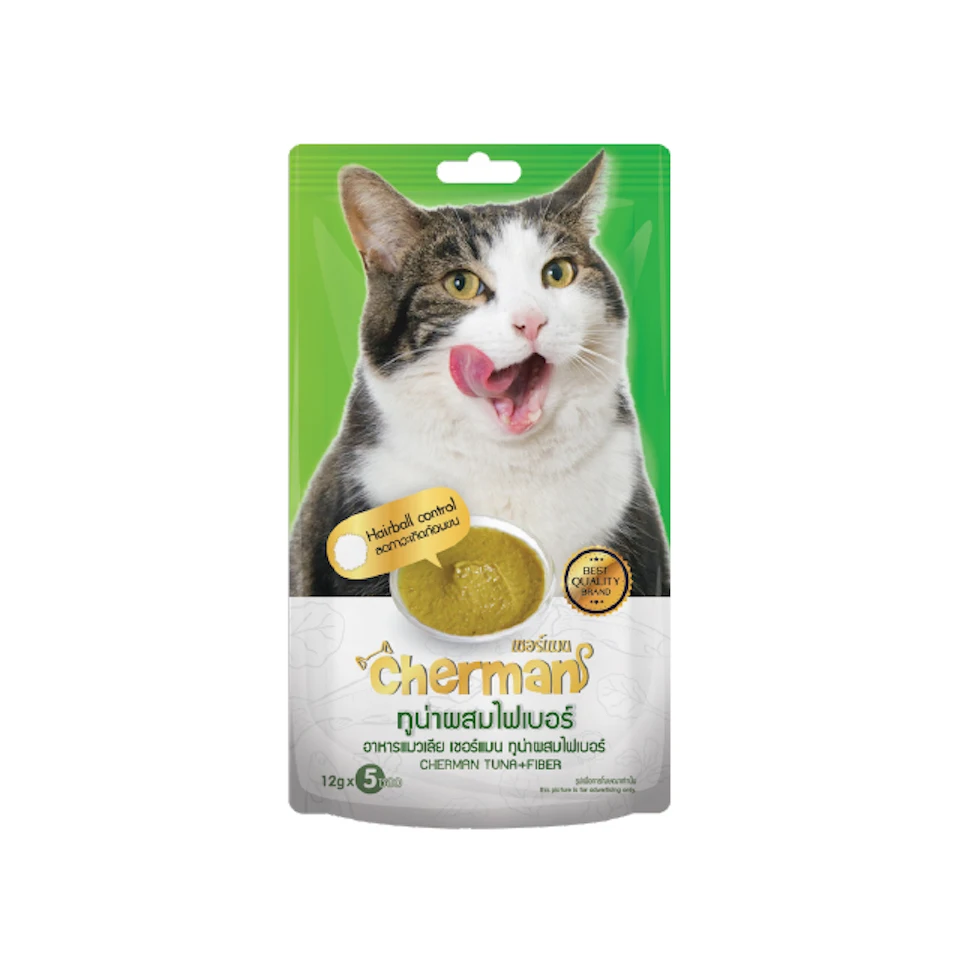Cherman, Cat Cream Treats Pet Food Tuna Flavour (Green - Tuna+Fiber) 12g