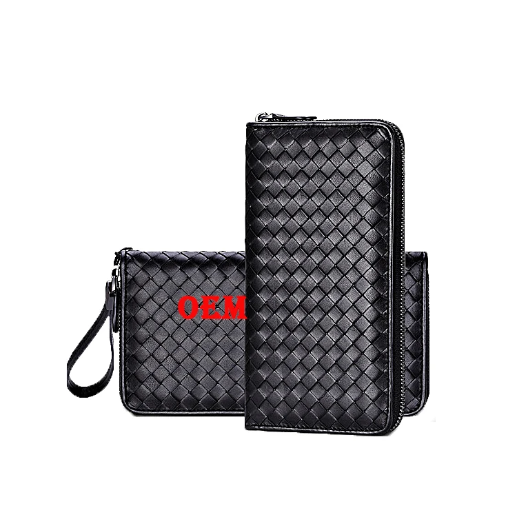 Guangzhou Factory OEM Genuine Leather Wallet Knit Style fashion leather hand wallet for men