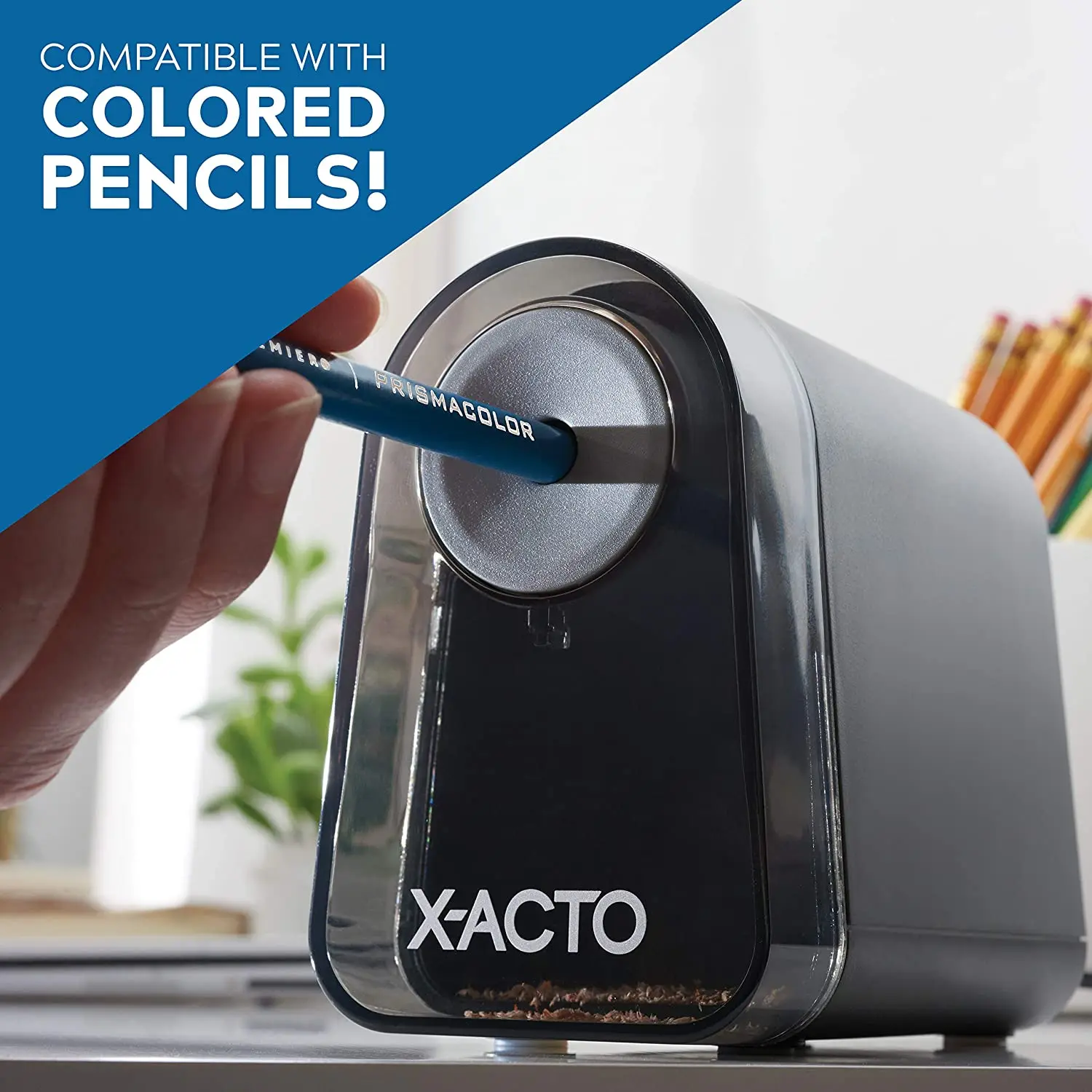 Electric Sharpener Unique Design With Pencil Saver feature prevents oversharpening, Black