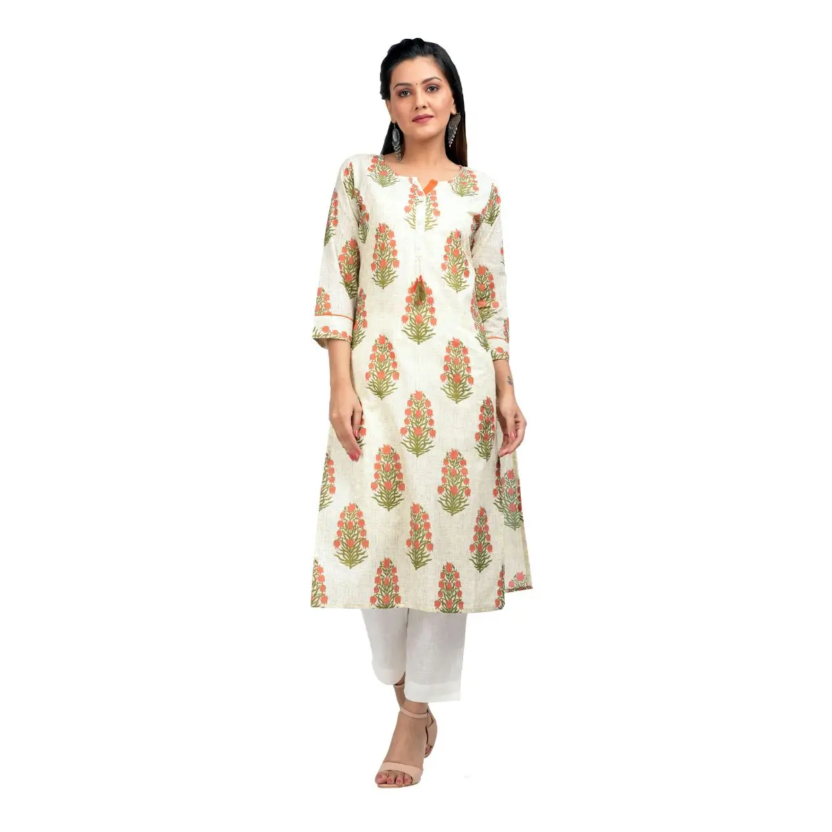 White Hand Block Printed Kurti - Indian Designers cotton Kurti-Hand Crafted Traditional kurti  Gown dress boho wedding dres
