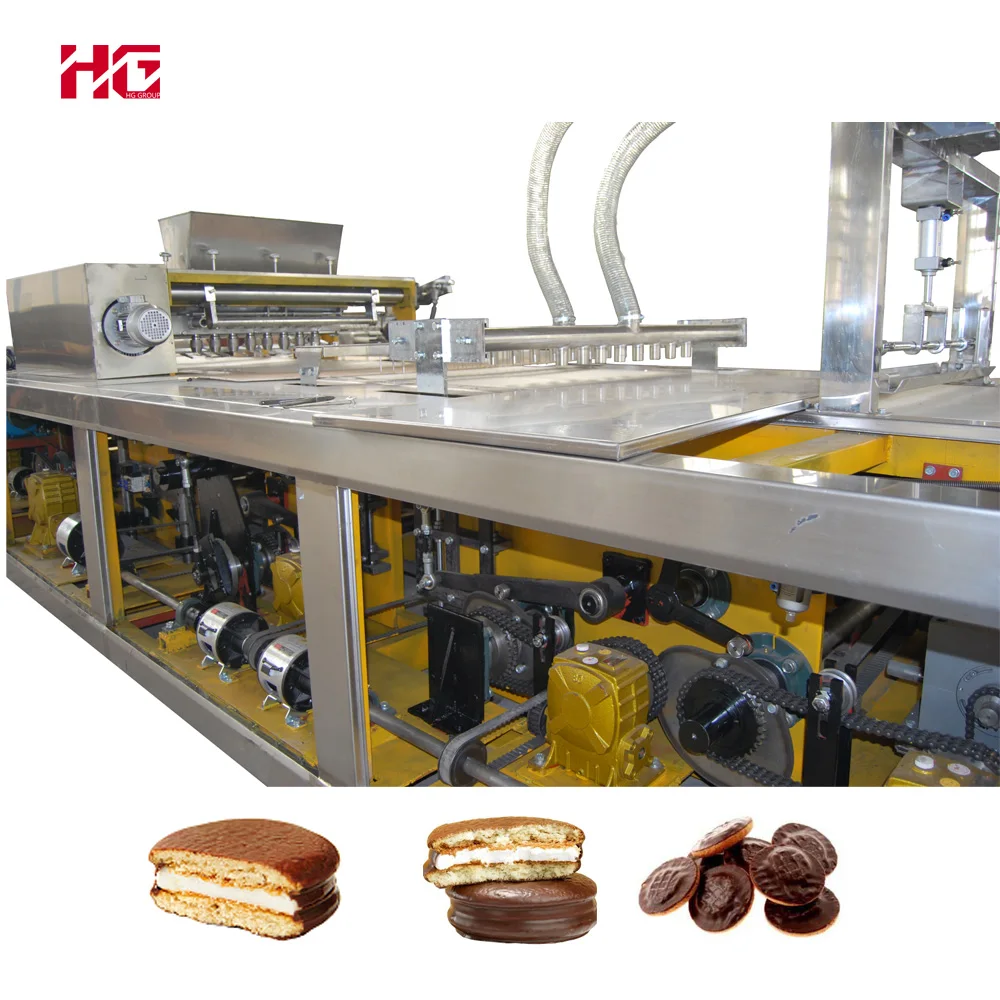 500kgs/h full automatic chocolete pie production line sandwich cake machine