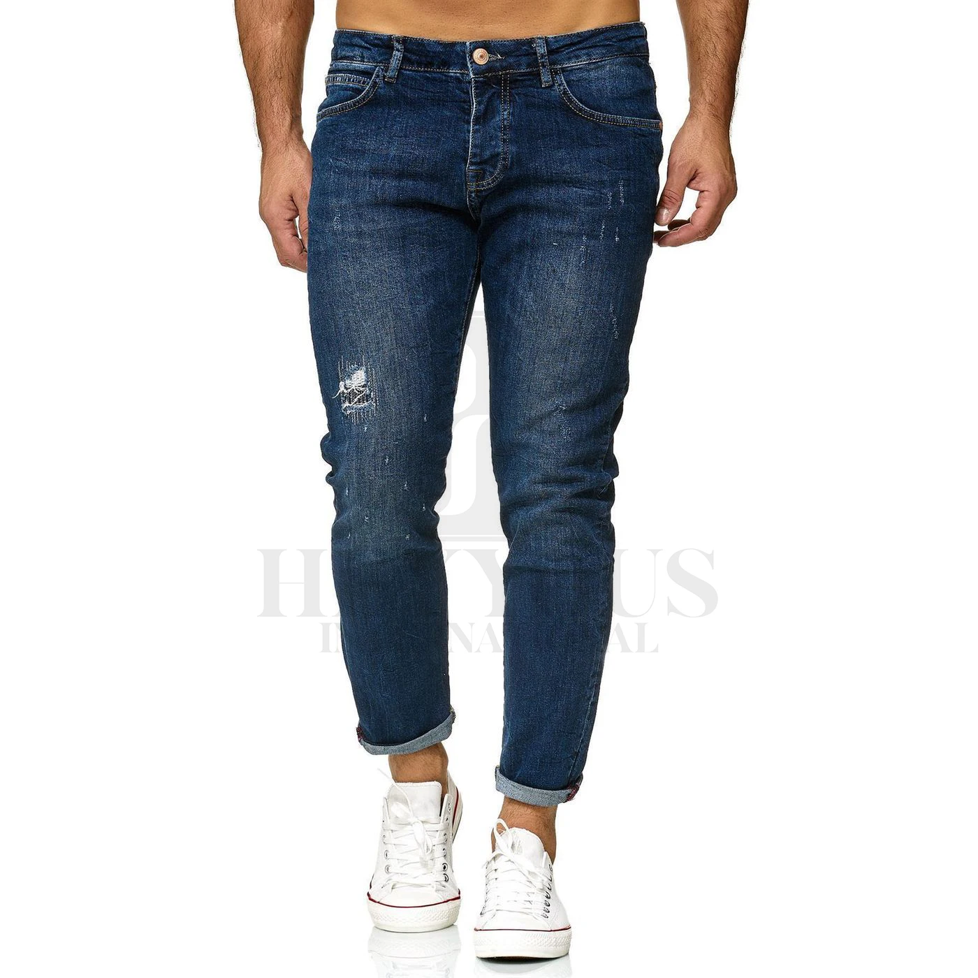 High Waist Jeans for Men Custom OEM ODM Jean for Unisex Casual Denim Washed Jeans Pants Straight Spandex / Cotton Softener