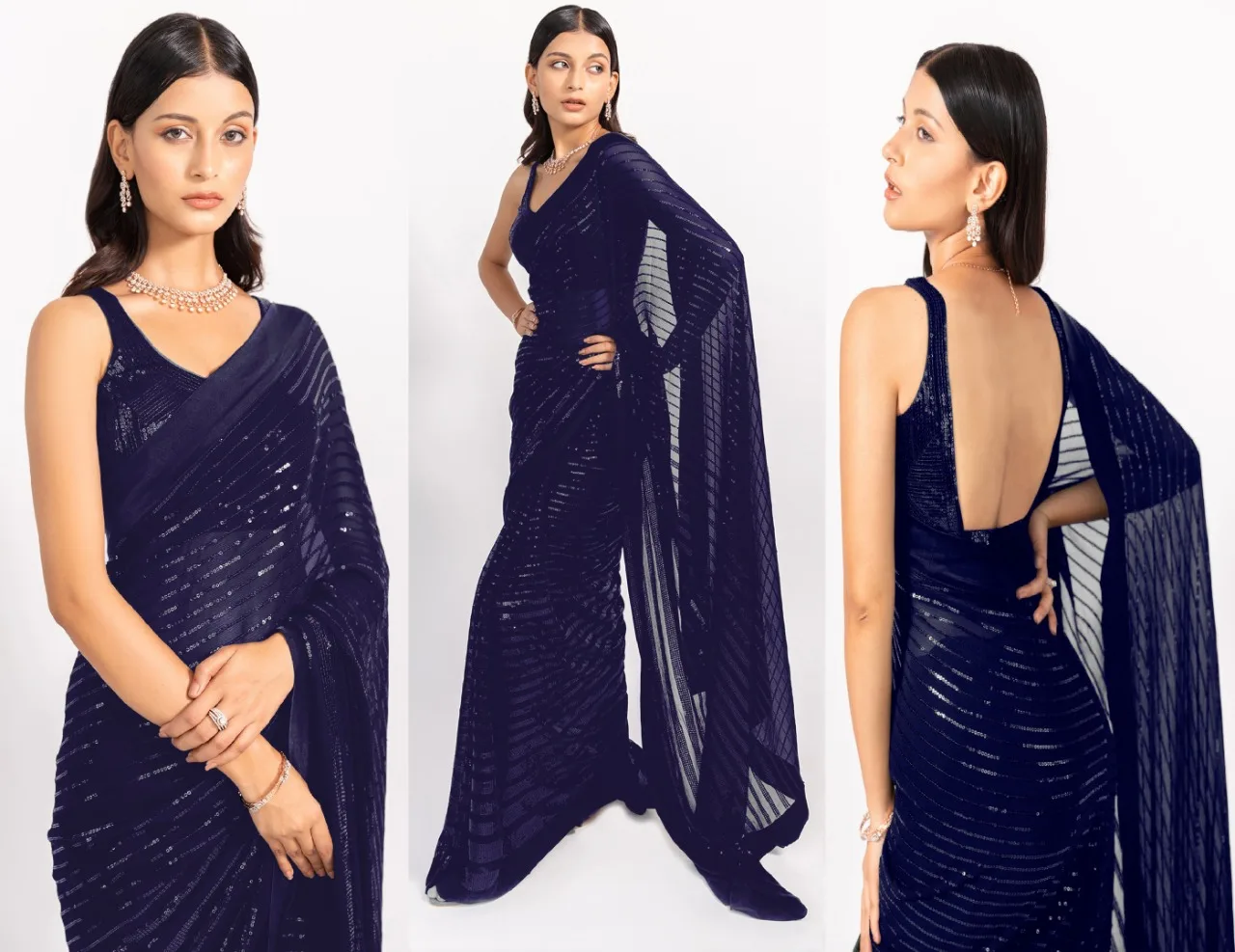 India &  Pakistani Wear Fancy Sequence Work Saree With Bangalory Sequence Work Blouse Piece / Best Quality Low Rate Saree