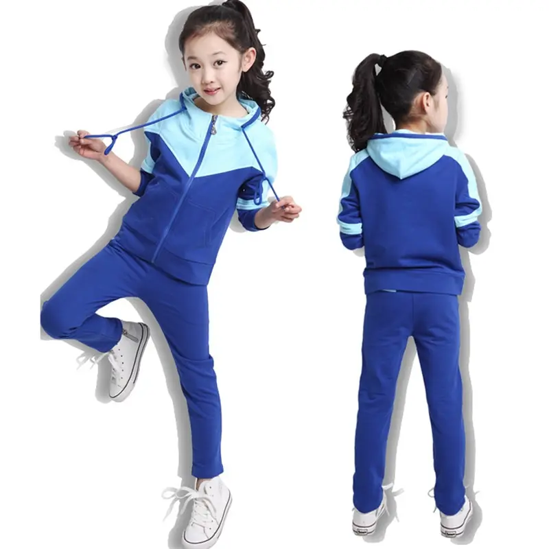 Kids girls school sports uniform OEM Spring and Autumn Children school uniform primary school clothes Sports meeting uniform set