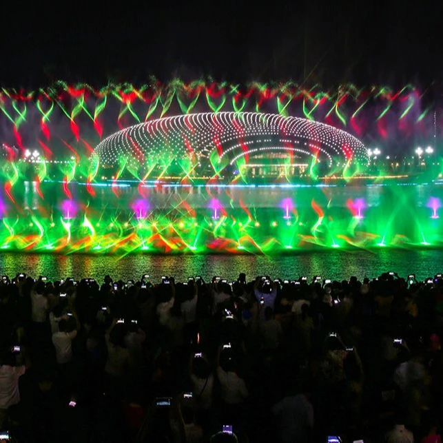 Музыкальный фонтан для танцев на открытом воздухе с лазерными эффектами и проекцией водяного экрана, кино большого размера для озер, реки и моря